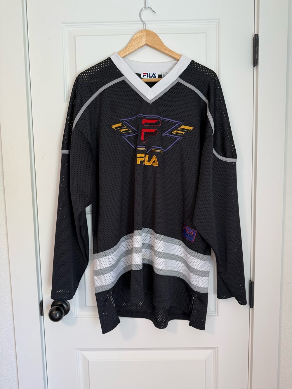 FILA Black Mesh Hockey-Style Jersey Vintage